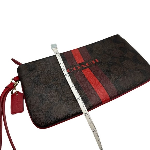 COACH Brown and Red Coated Canvas Wristlet with cardholder - Picture 7 of 8